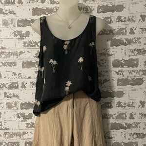 Rag & Bone Silk Palm Print Tank Top Black Sleeveless Blouse Size M Made in USA